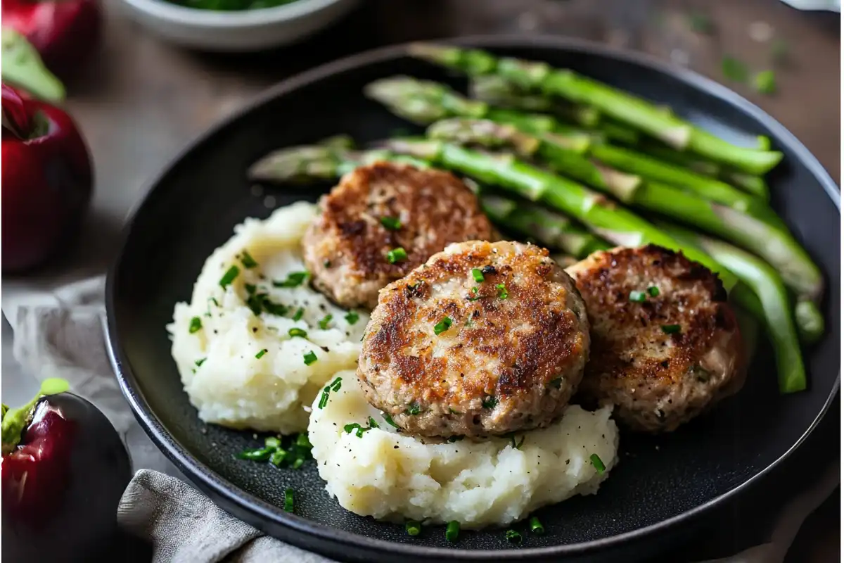 Tuna patties served with creamy mashed potatoes