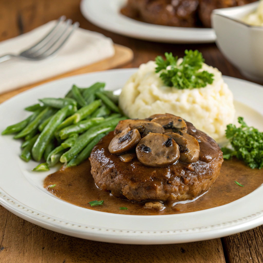 Classic Salisbury steak with original ingredients and light gravy