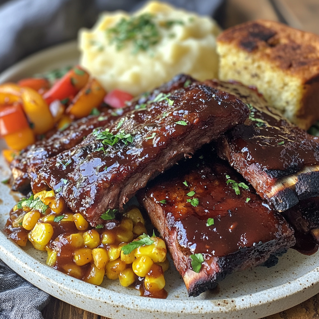 Boneless beef ribs cooked to perfection with a smoky char