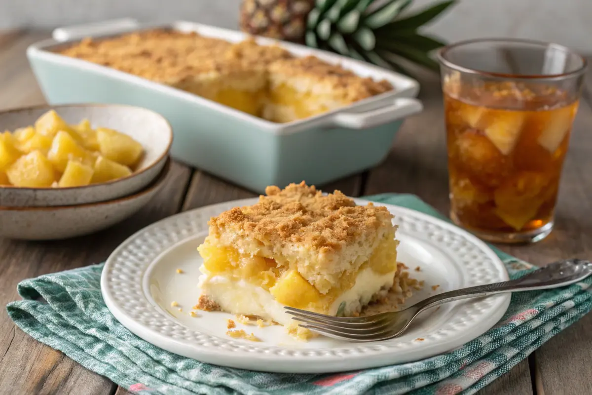 A serving of pineapple casserole on a plate