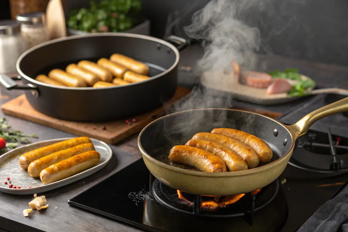 Steaming and pan-searing potato sausage