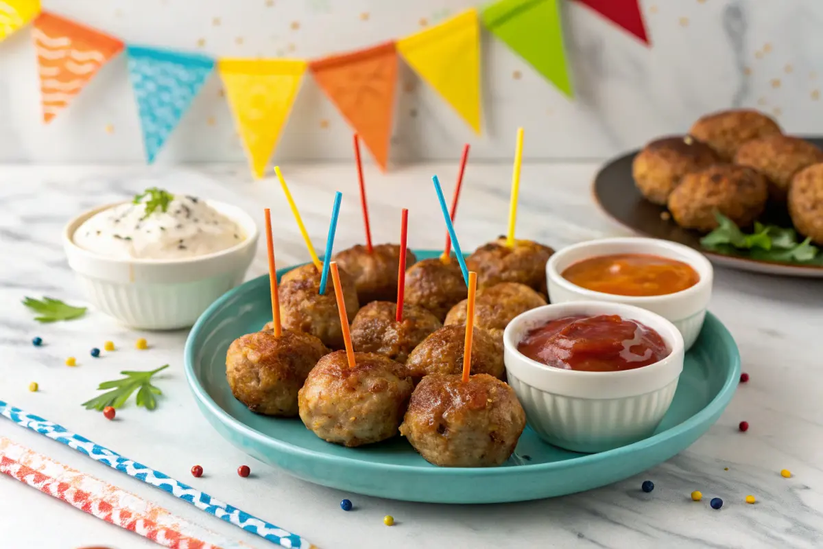 Sausage balls with cream cheese served with dipping sauces